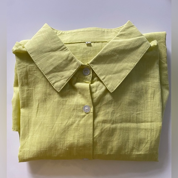 Linen chartreuse button down shirt - Picture 1 of 6